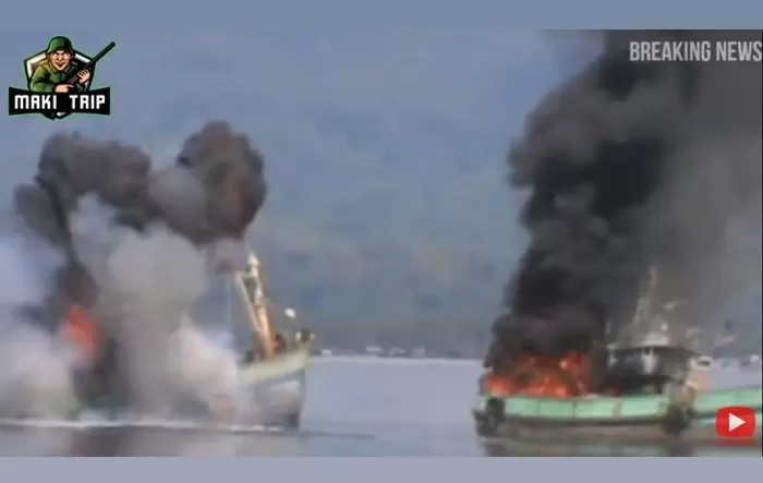 Screenshot dari video youtuber Filipina yang mengklaim TNI tenggelamkan kapal China. Foto itu ternyata dari tahun 2014. Dok: YouTube Maki Trip
