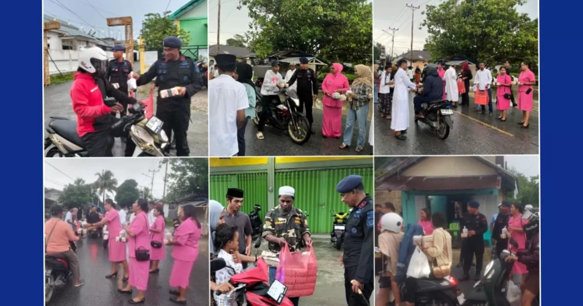 Brimob Yon C Pelopor dan Bhayangkari Gandeng Pemuda Fiditan Berbagi Takjil, Rekatkan Perdamaian Kampung Lama-Kampung Baru