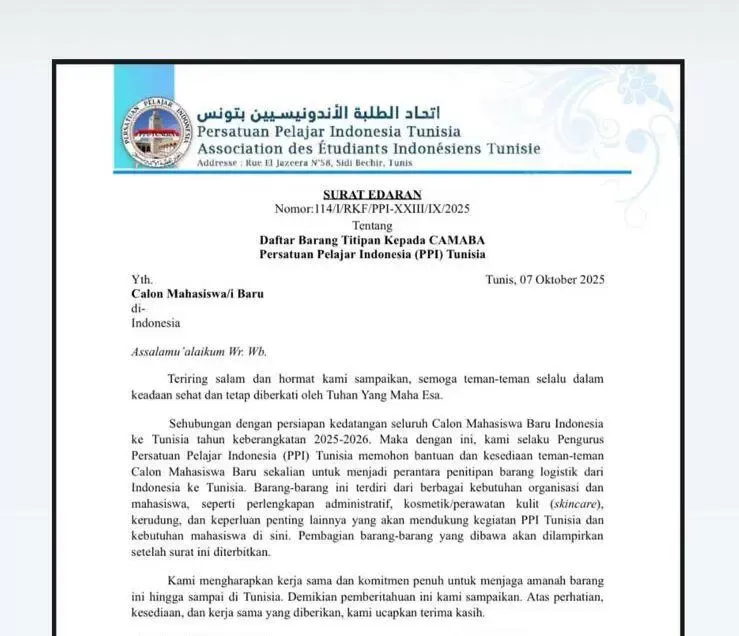 Mahasiswa Baru Indonesia di Tunisia Diduga Dipaksa Bawa Barang Pribadi untuk Pengurus PPI