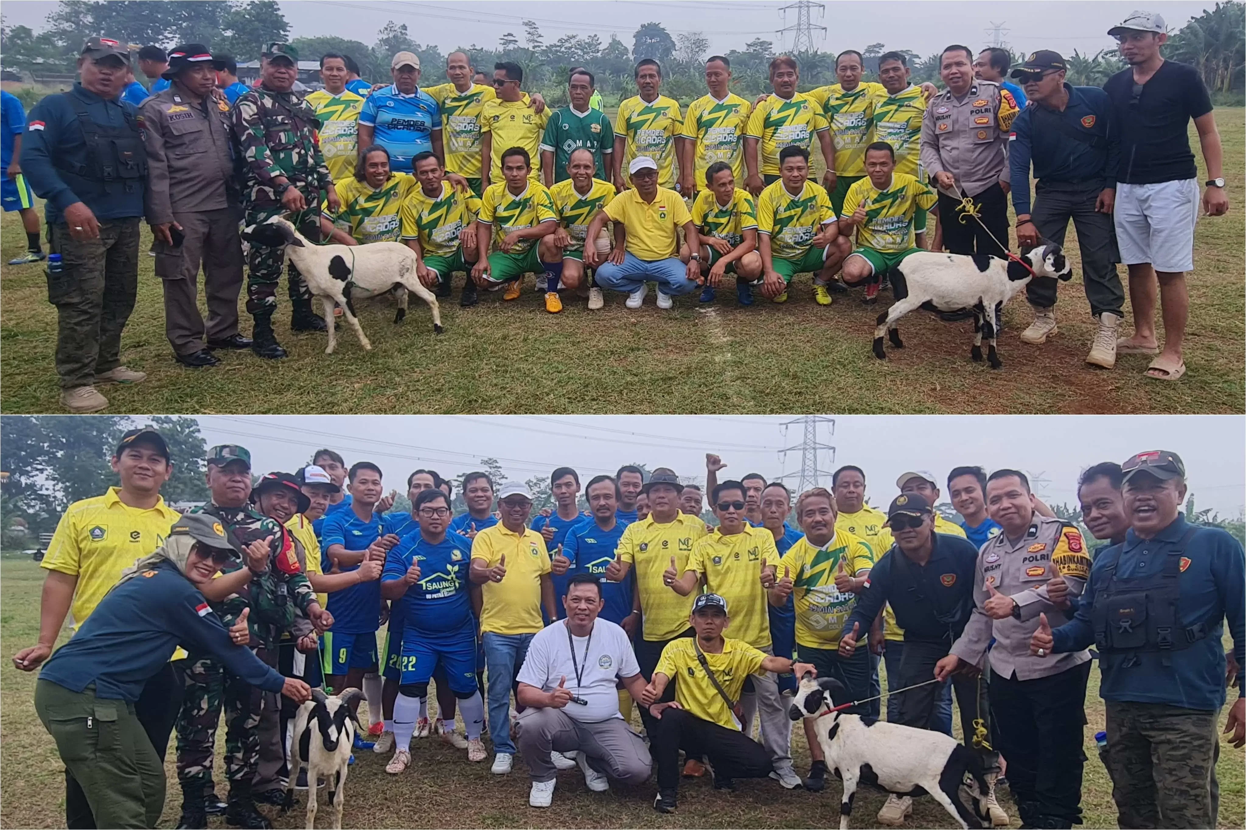 Gelak Tawa Warnai Laga Eksebisi Pemdes Cicadas vs Lembaga Desa di Turnamen Sepak Bola