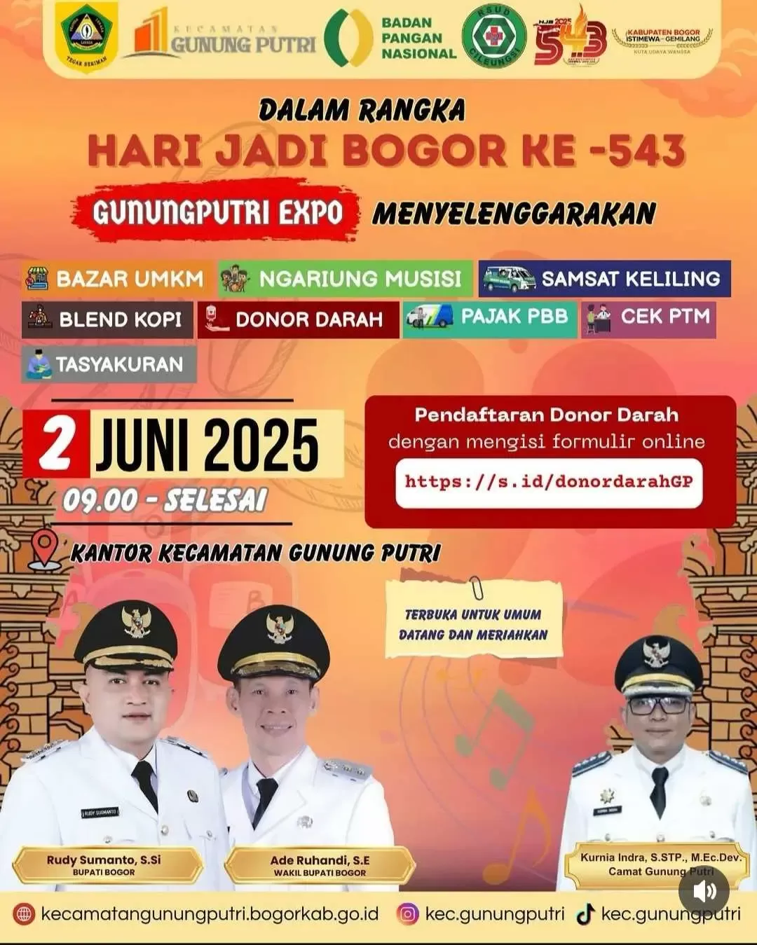Gunungputri Expo 2025: Meriahkan Hari Jadi Bogor ke-543 dengan Bazar UMKM, Donor Darah hingga Samsat Keliling