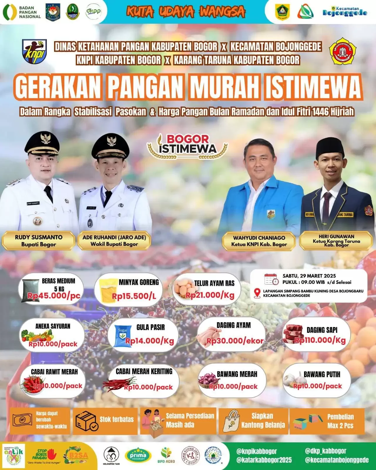 Gerakan Pangan Murah Istimewa Hadir di Kecamatan Bojonggede, Stabilkan Harga Jelang Idul Fitri