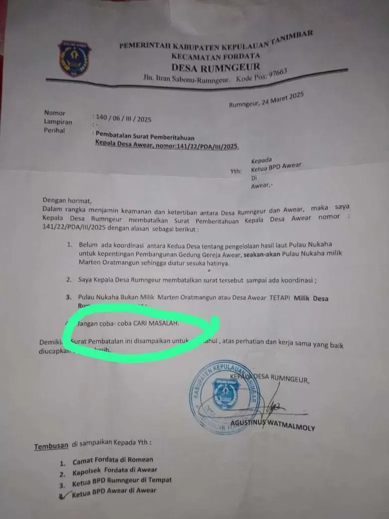 Perselisihan Pengambilan Hasil Laut di Pulau Nukaha, Dua Desa Saling Balas Surat