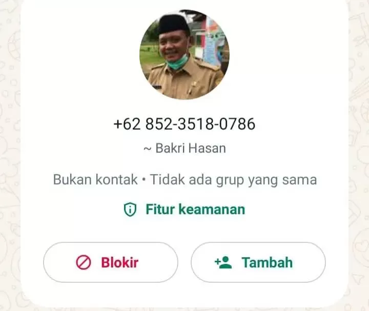 Awas Penipuan!!! Nomor Whatsapp Gunakan Profiel Camat Sukamakmur