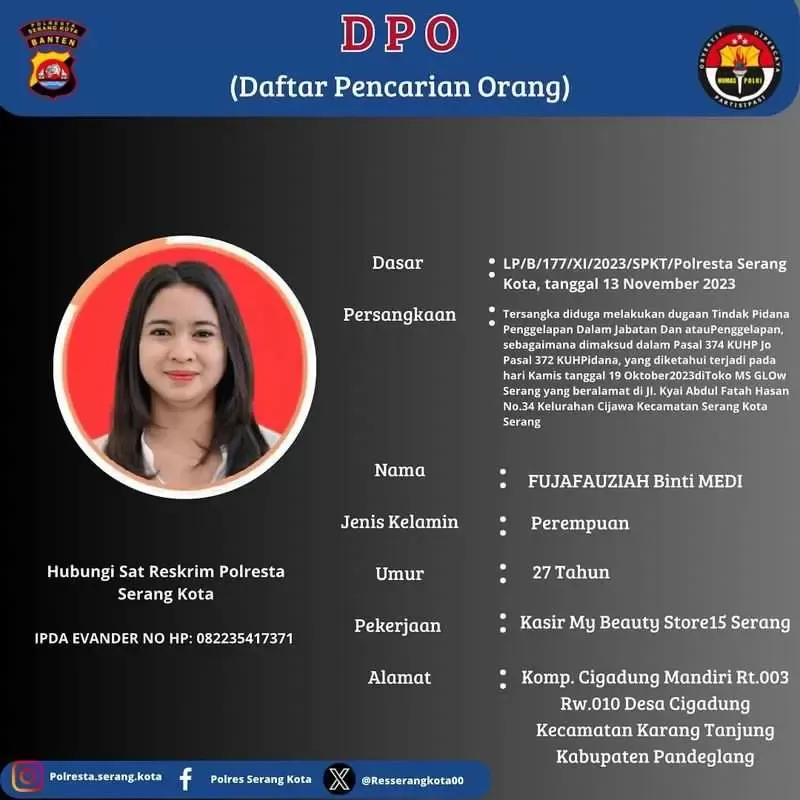 Gelapkan Uang 1,3 Milyar, Sosok Wanita Cantik ini Masuk Daftar Pencarian Orang