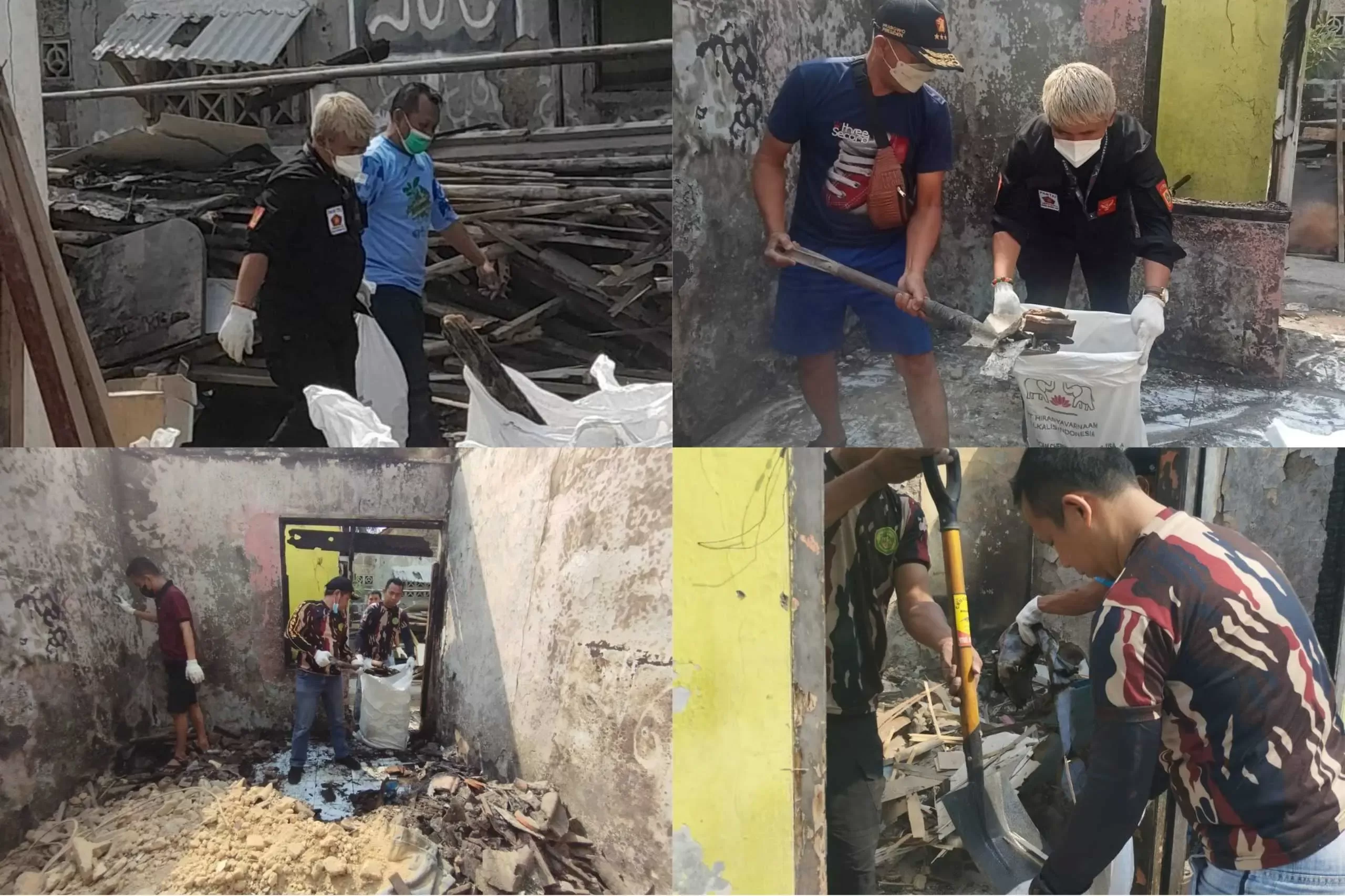 Puluhan Warga Bahu membahu bersihkan sisa kebakaran Rumah Warga di Desa Cicadas.