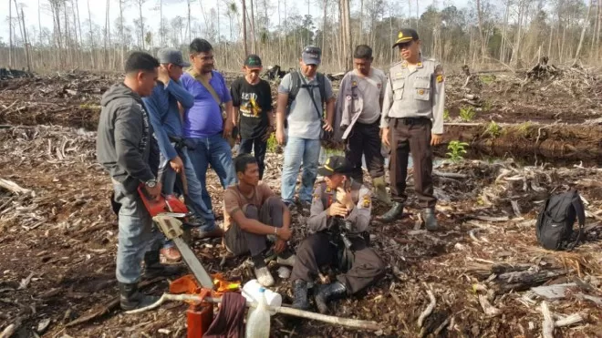 Pelaku illegal logging yang berhasil diamankan anggota Polres Muaro Jambi.