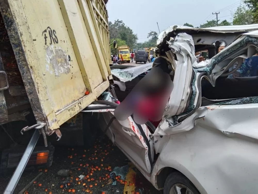 Kecelakaan maut di Jalan Lintas Sumatera, Km 35 Dusun Dwi Karya Bakti, Kecamatan Pelepat, Kabupaten Bungo, Selasa (2/3/2021), menewaskan ibu dan anak