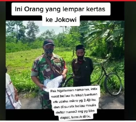 Identitas seorang kakek yang melempar kertas ke Presiden Jokowi saat kunjungan ke Lumajang, Jawa Timur akhirnya terungkap. [TikTok @qosimmuhammad)