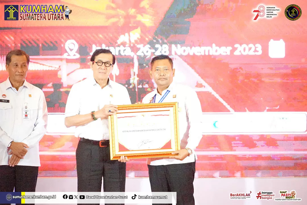 Foto: Kanwil Kemenkumham Sumut terima penghargaan good governance dari kementrian (Kemenkumham sumut)