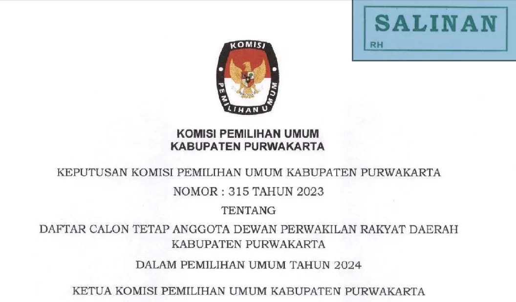 Daftar Calon Tetap DCT Caleg DPRD Purwakarta Pemilu 2024, Lengkap Nama ...