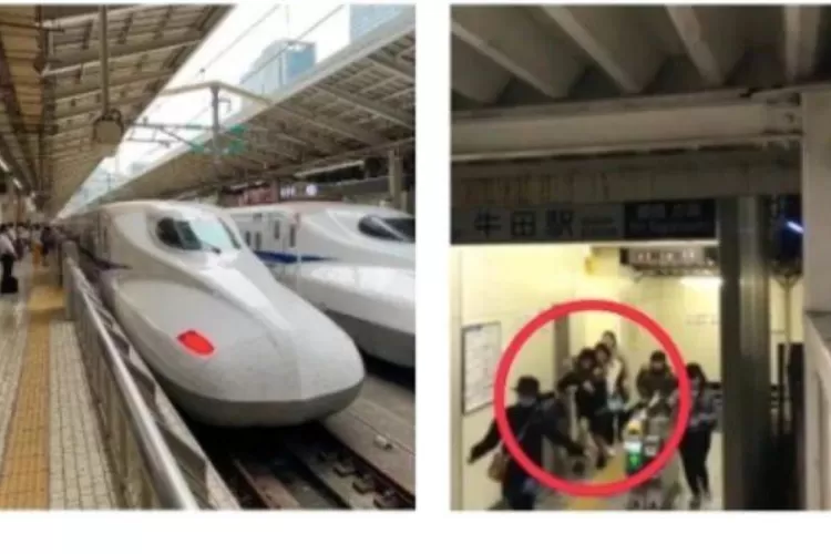 Kereta Shinkasen dan penampakan delapan orang yang diduga WNI. (Instragram/@jakartasiana)