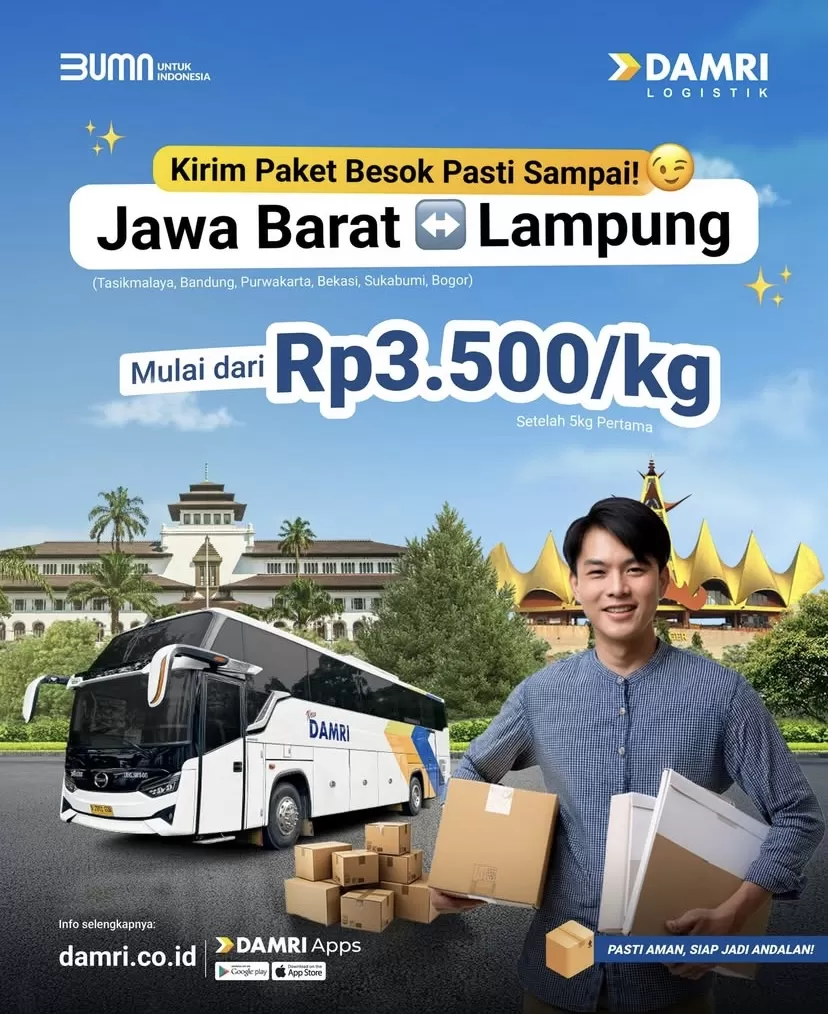 Butuh kirim paket lintas Jabar&ndash;Lampung tanpa menunggu lama? DAMRI Logistik menyediakan layanan pengiriman cepat untuk kebutuhan personal maupun usaha.