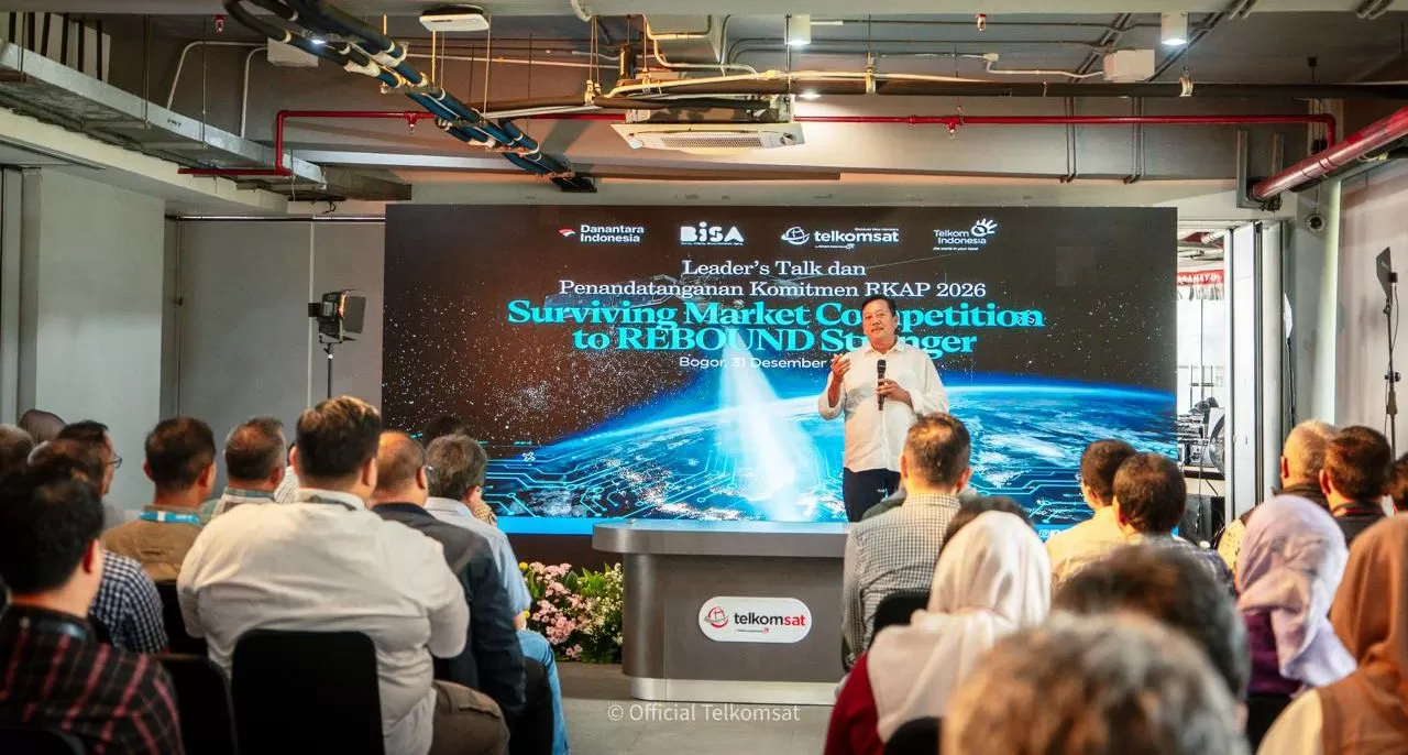 Telkomsat menggelar Leader&rsquo;s Talk dan penandatanganan RKAP 2026 sebagai langkah strategis menghadapi persaingan industri satelit yang semakin kompetitif. (Dok. Telkomsat)
