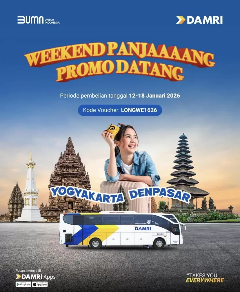 Akhir pekan panjang sudah di depan mata. Yuk, amankan tiket DAMRI dengan diskon hingga Rp25 ribu dan nikmati perjalanan lebih nyaman.