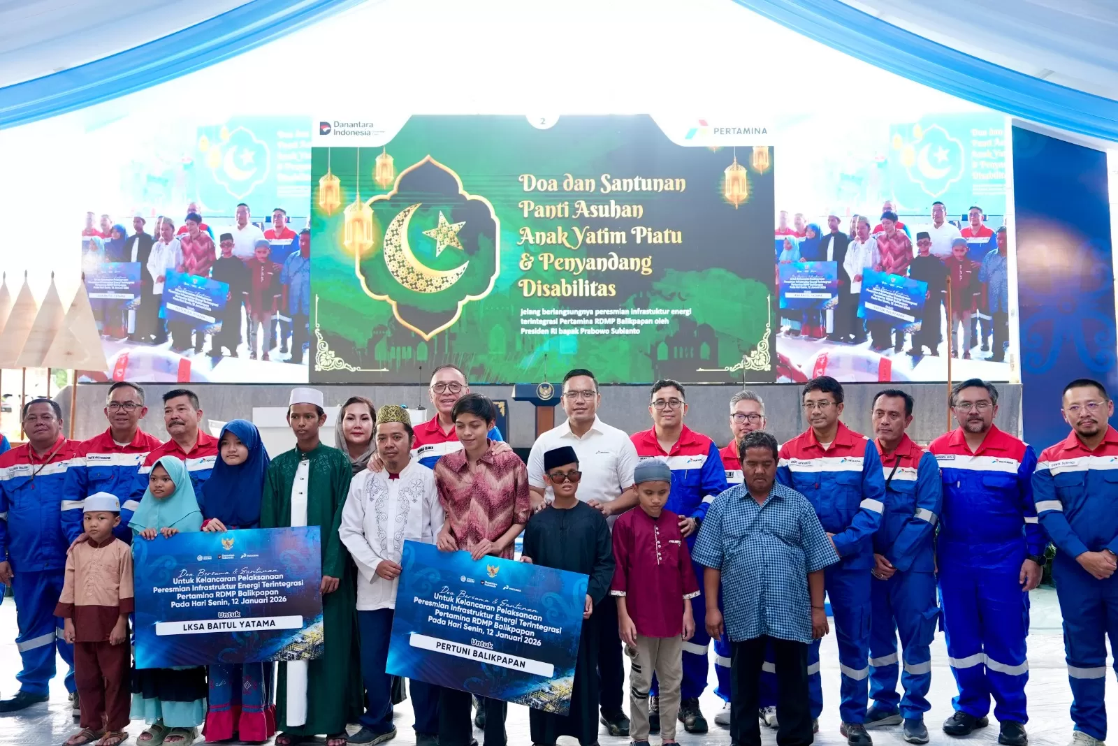 Pertamina gelar doa bersama dan santunan untuk anak yatim & difabel jelang peresmian RDMP Balikpapan demi ketahanan energi nasional dan manfaat sosial. (Dok. Pertamina)