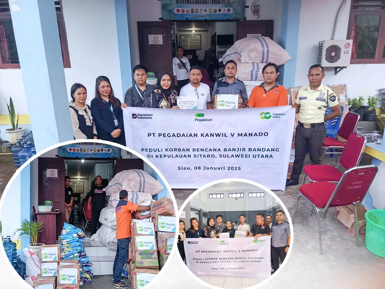 Pegadaian Kanwil V Manado menyalurkan bantuan sembako bagi warga terdampak banjir bandang di Kepulauan Sitaro melalui program TJSL. (pegadaian.co.id)