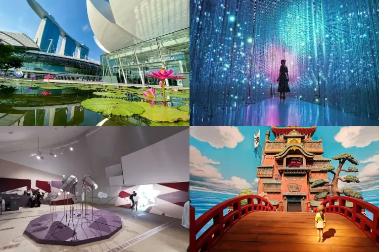 Art Science Museum, Singapura, sebagian besar instalasi seninya mengusung tema Future World.   (Kolase foto: Google (Eric G, Aryan Verma, Nathanael Tan, Rico Lee))