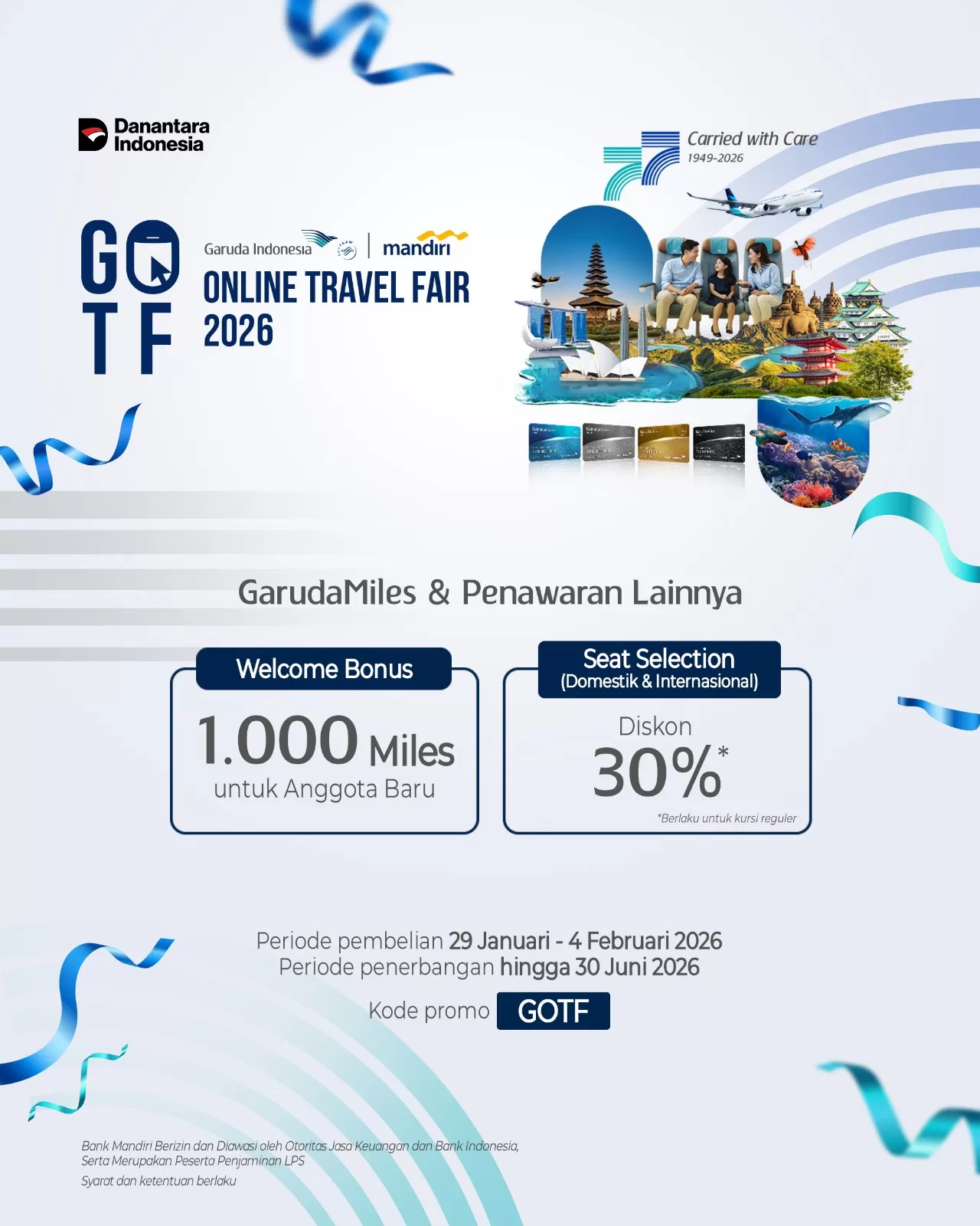 Garuda Indonesia Online Travel Fair 2026 resmi digelar dengan diskon tiket hingga 65%, tersedia rute domestik dan internasional plus promo Bank Mandiri. (Dok. Garuda Indonesia)