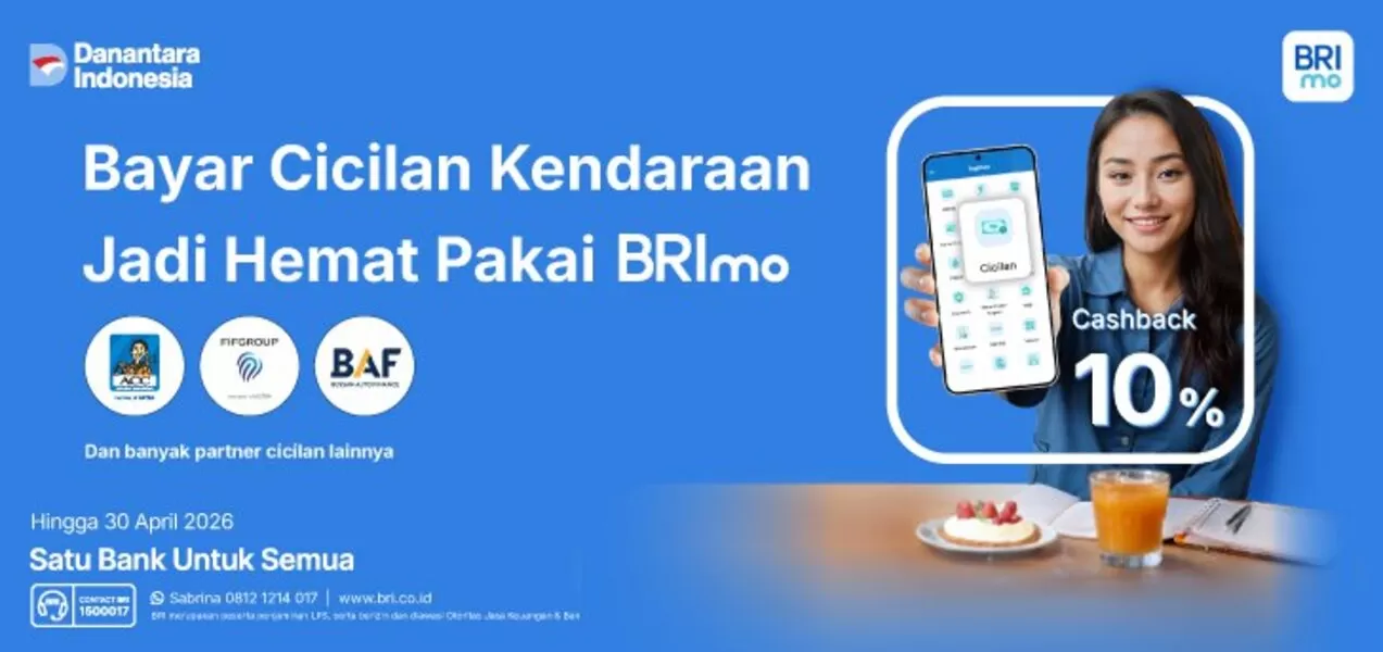 BRImo menghadirkan promo cashback 10% untuk pembayaran cicilan kendaraan. Praktis, hemat, dan berlaku hingga April 2026. (bri.co.id)