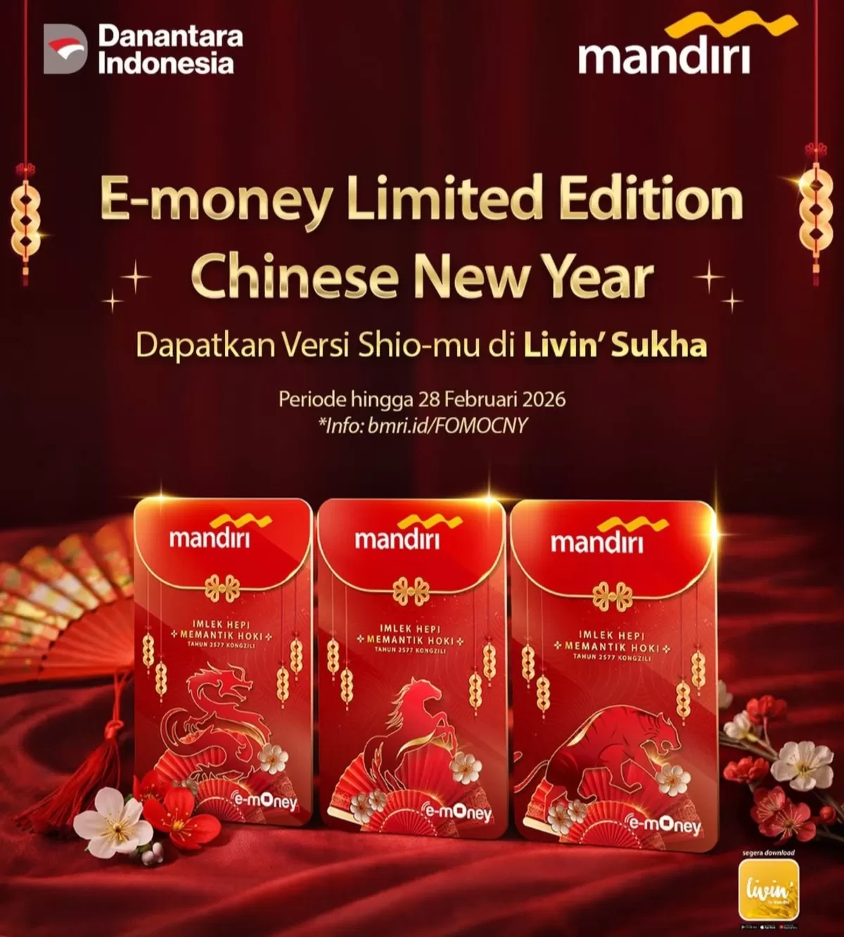 Sambut Imlek, Bank Mandiri rilis Mandiri e-Money edisi Chinese New Year 2026. (Instagram/@bankmandiri)