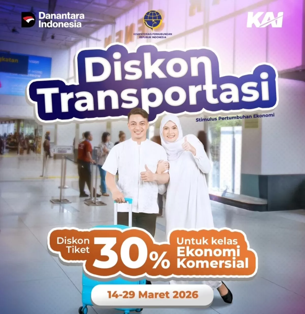 Pemerintah melalui KAI menghadirkan diskon 30% sebagai stimulus mobilitas masyarakat selama periode mudik Lebaran 2026. (Instagram/@kai121_)