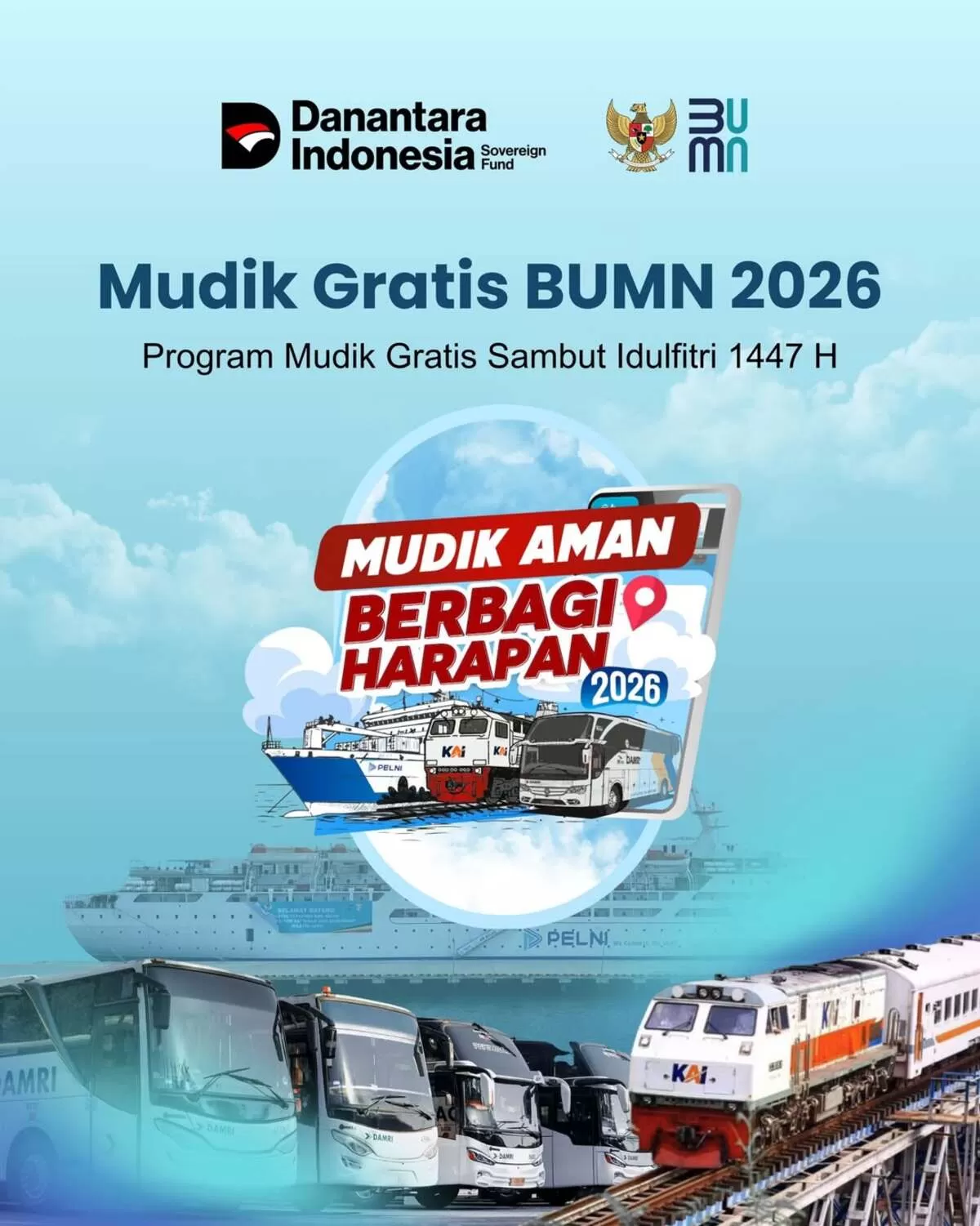 Program Mudik Gratis BUMN 2026 libatkan hampir seluruh BUMN, berangkatkan 100 ribu pemudik via darat, laut, dan kereta. (Instagram/@bumn_id)
