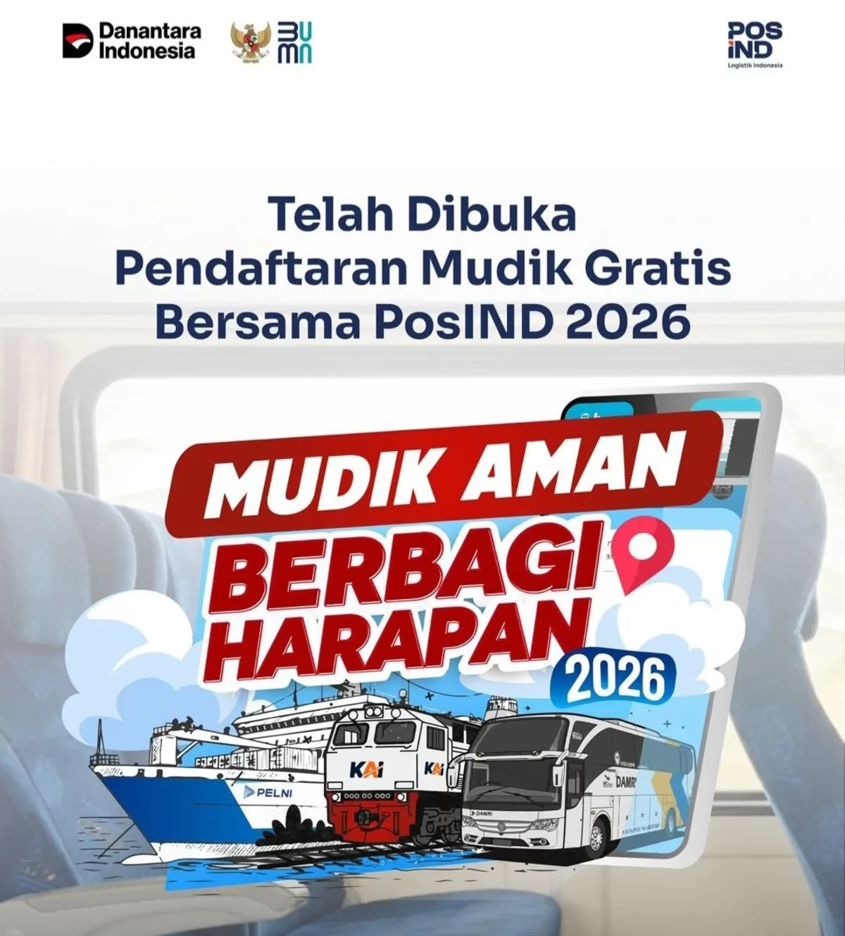 Mudik Gratis Bersama Pos Indonesia 2026 telah dibuka, berikut info syarat dan ketentuan serta link pendaftarannya. (Instagram/@posindonesia.ig)