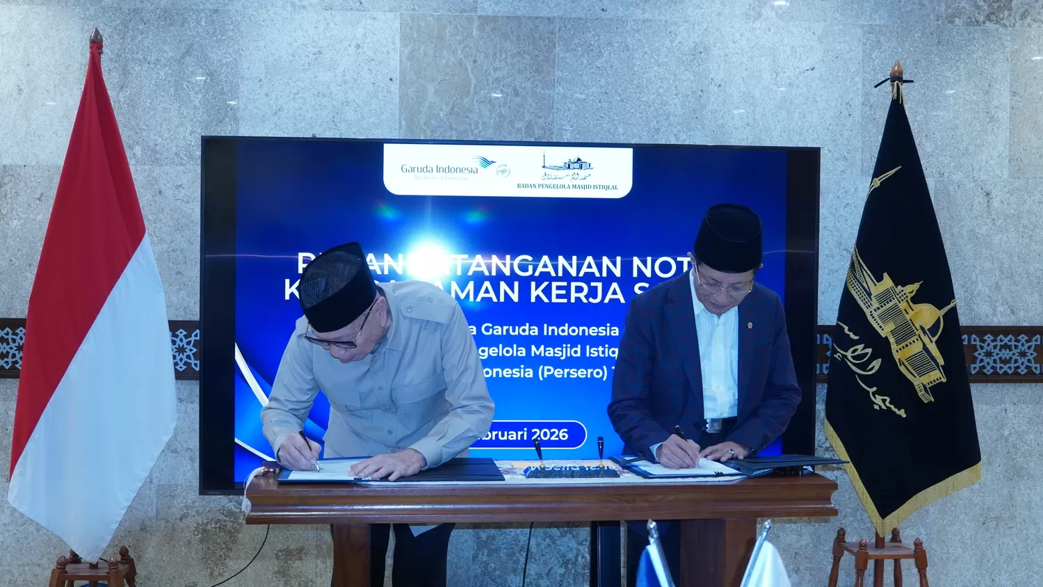 Garuda Indonesia Group berkolaborasi dengan Masjid Istiqlal dukung sajian Ramadan, akomodasi, hingga layanan umrah-haji terintegrasi. (Dok. Garuda Indonesia)
