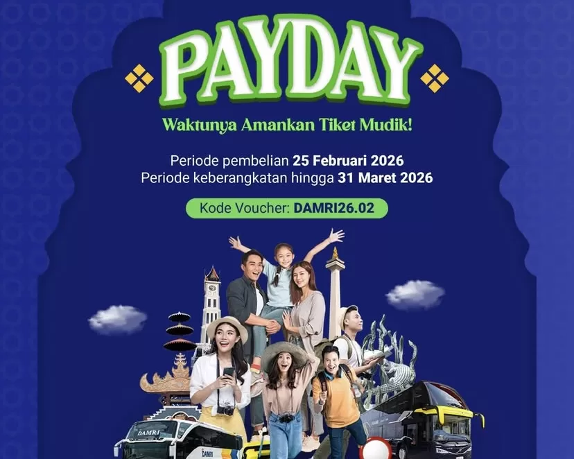 DAMRI kasih promo tiket mudik 20% khusus pembelian 25 Februari. Booking sekarang lewat aplikasi.