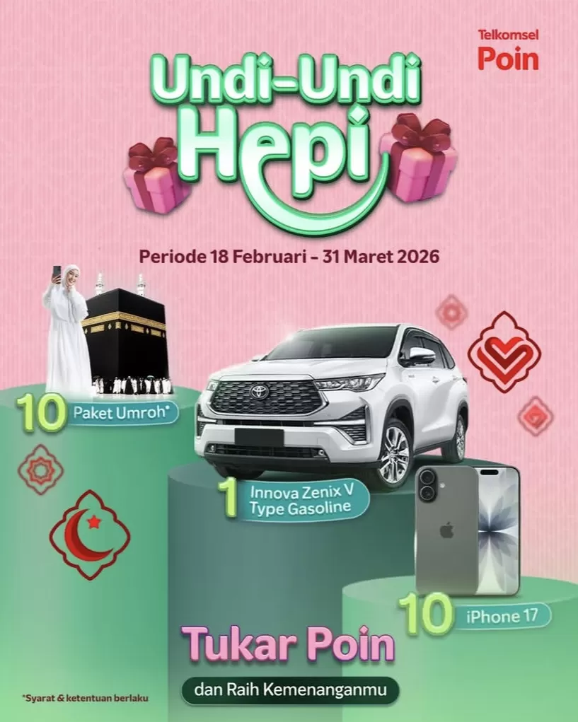 Program Undi-Undi Hepi 2026 dari Telkomsel resmi berakhir 31 Maret 2026. Artinya, ini kesempatan terakhir buat kamu yang masih punya poin tersisa!