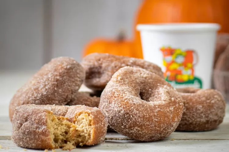Pumpkin donut atau donat labu kuning ini lebih empuk dibandingkan donat lainnya.  (Instagram/@stewleonards)
