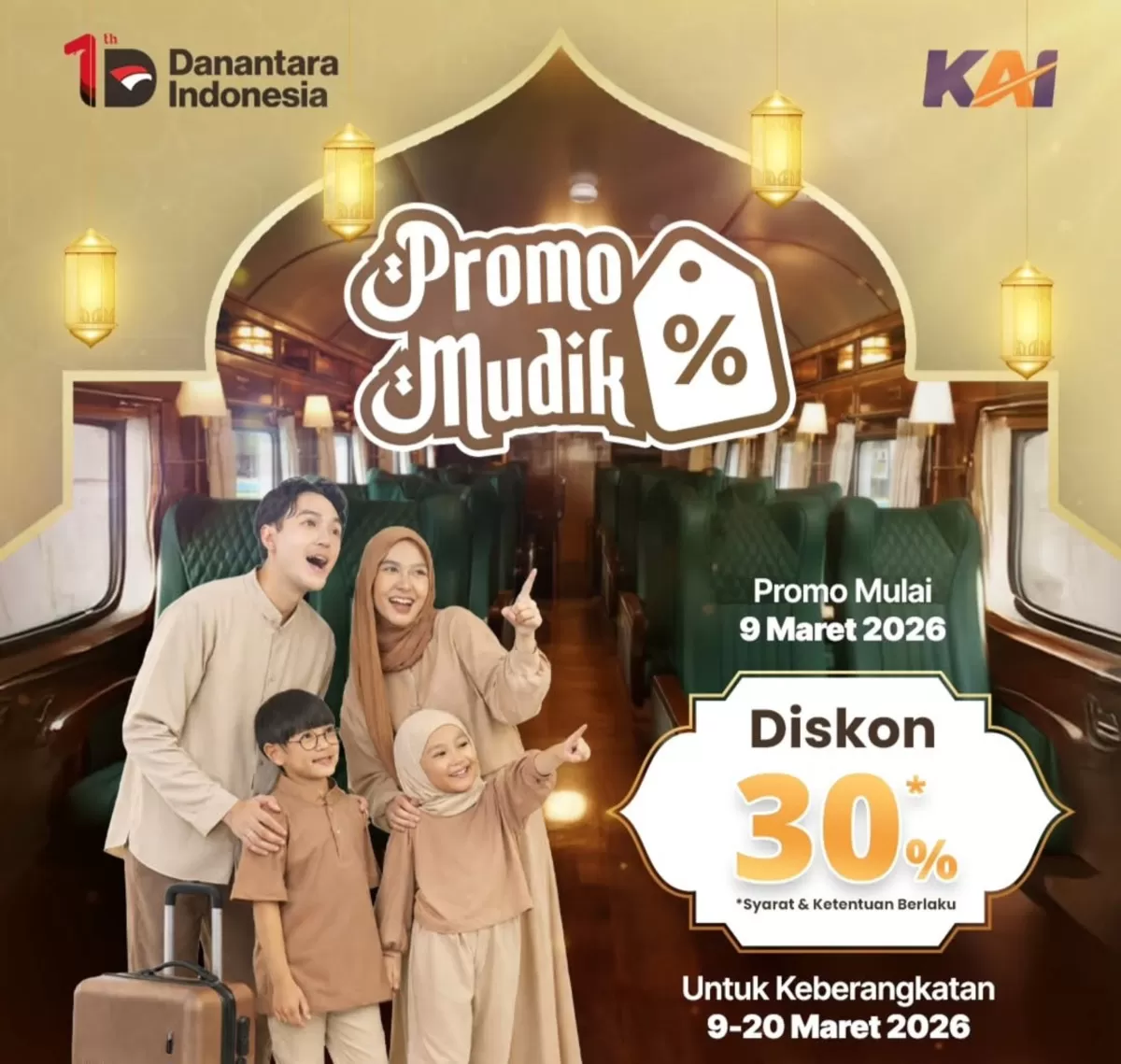 KAI menghadirkan promo Ramadan Festive 2026, hadirkan promo 30% khusus pembelian tiket kereta api pada 9 Maret 2026. (Instagram/@kai121_)