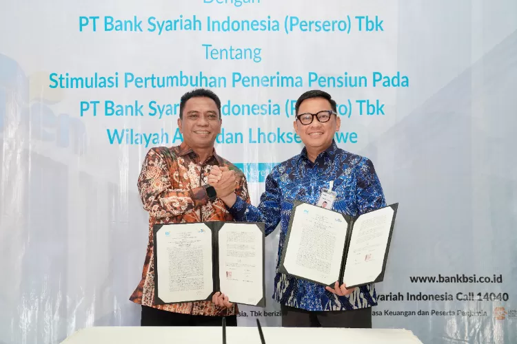 TASPEN menandatangani PKS strategis dengan BSI dalam rangka Stimulasi Pertumbuhan Penerima Pensiun di wilayah Provinsi Aceh, di Lhoksewmawe, Kamis (12/3/2026). (DOK. TASPEN)