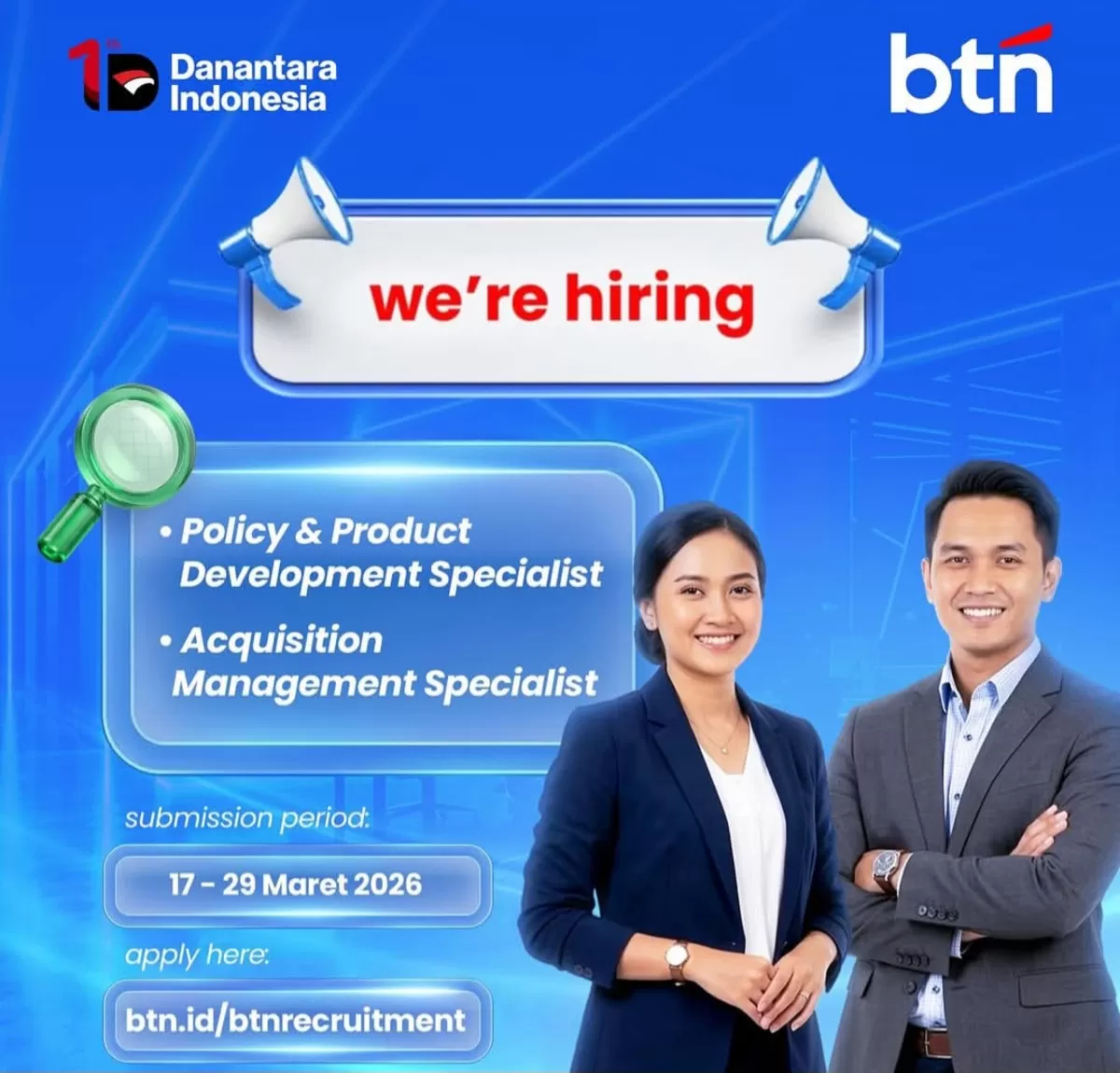 BTN sedang membuka lowongan kerja. (Instagram/@homeofbtners)