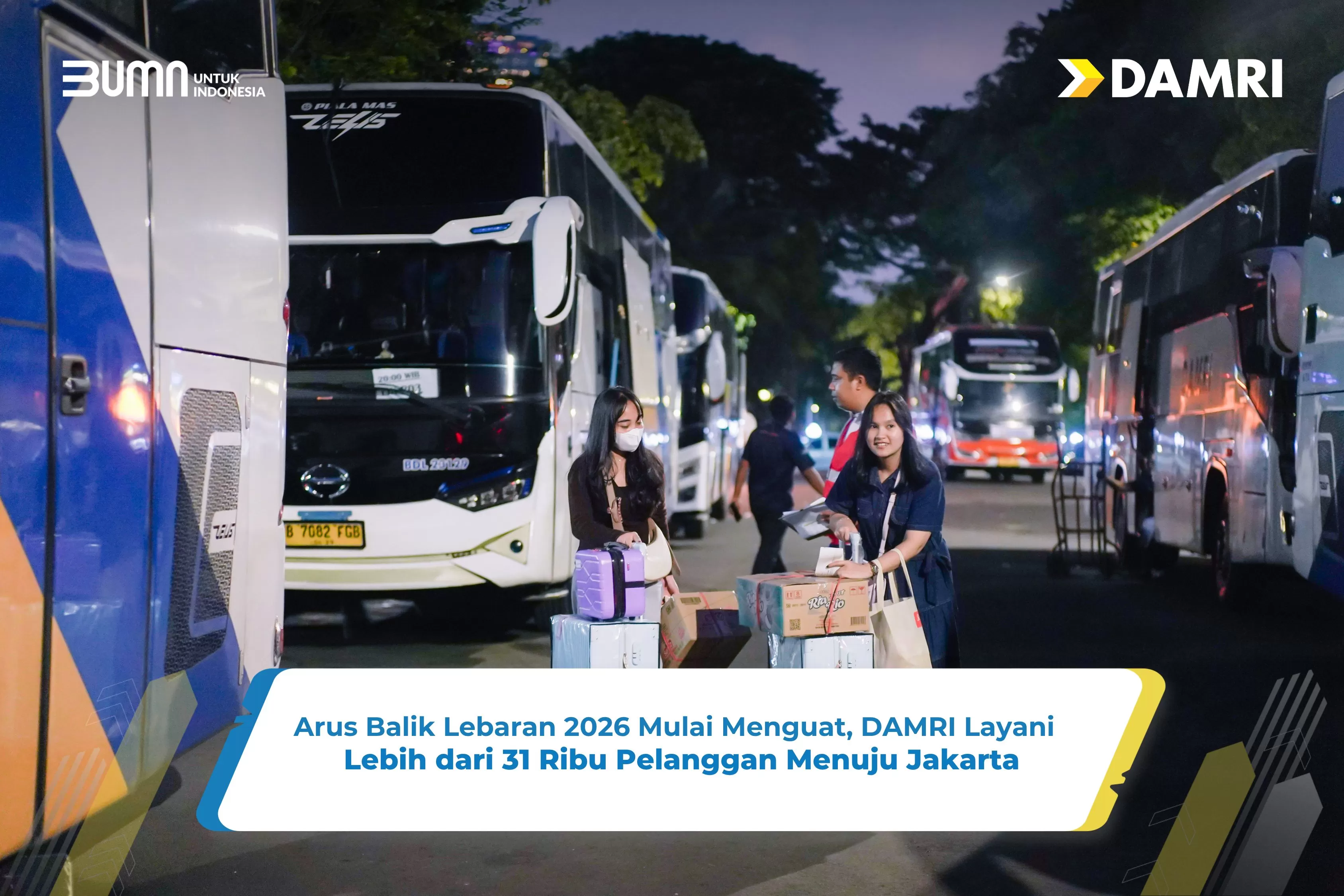 Arus balik Lebaran 2026 mulai naik, DAMRI mencatat 31 ribu penumpang menuju Jakarta, didominasi rute Lampung dan Jawa Tengah. (damri.co.id)