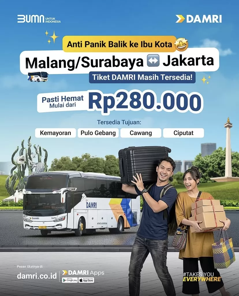 Jangan sampai kehabisan! Tiket DAMRI untuk arus balik Lebaran masih bisa dipesan sekarang juga.