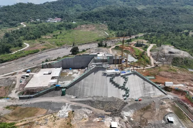 Proyek pembangunan Bendungan Jenelata di Kabupaten Gowa, Sulawesi Selatan, yang sedang dipercepat WIKA. (DOK. WIKA)