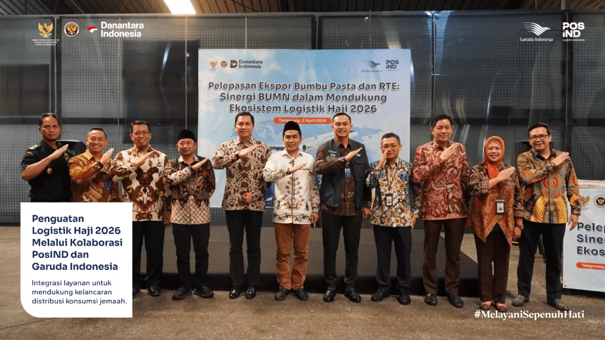 Sinergi Pos Indonesia dan Garuda dukung logistik haji 2026, pastikan distribusi makanan jemaah efisien dan tepat waktu. (posindonesia.co.id)