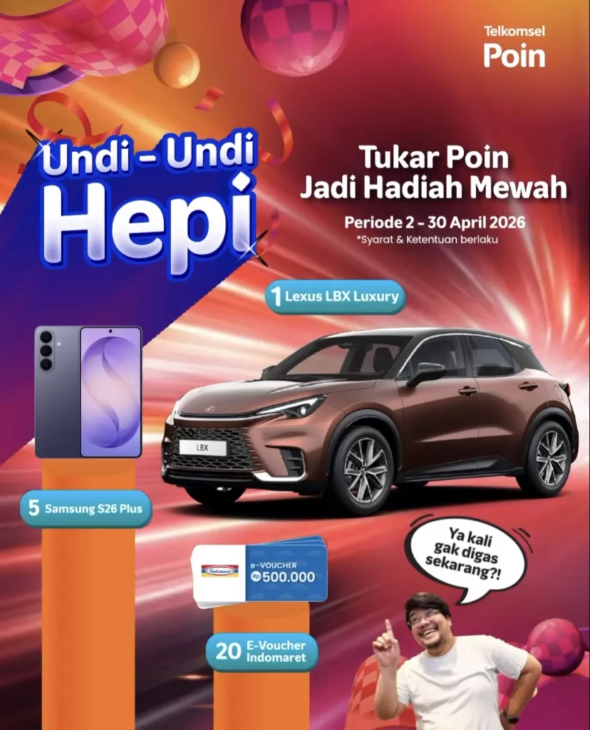 Segera tukarkan melalui MyTelkomsel dan ikut Undi-Undi Hepi dengan hadiah yang beragam.