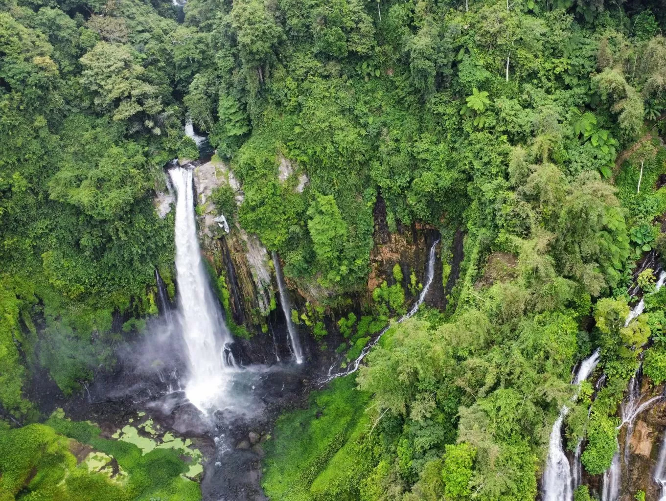 Air Terjun Puspa Dewi cukup tinggi yaitu sekitar 120 meter dikelilingi lembah hijau.  (jadesta.kemenpar.go.id)