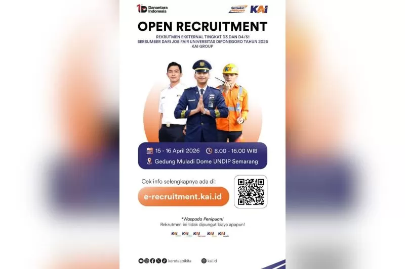 KAI berpartisipasi dalam Job Fair Universitas Diponegoro pada 15&ndash;16 April 2026 di Gedung Muladi Dome Universitas Diponegoro, Semarang. (DOK. KAI)