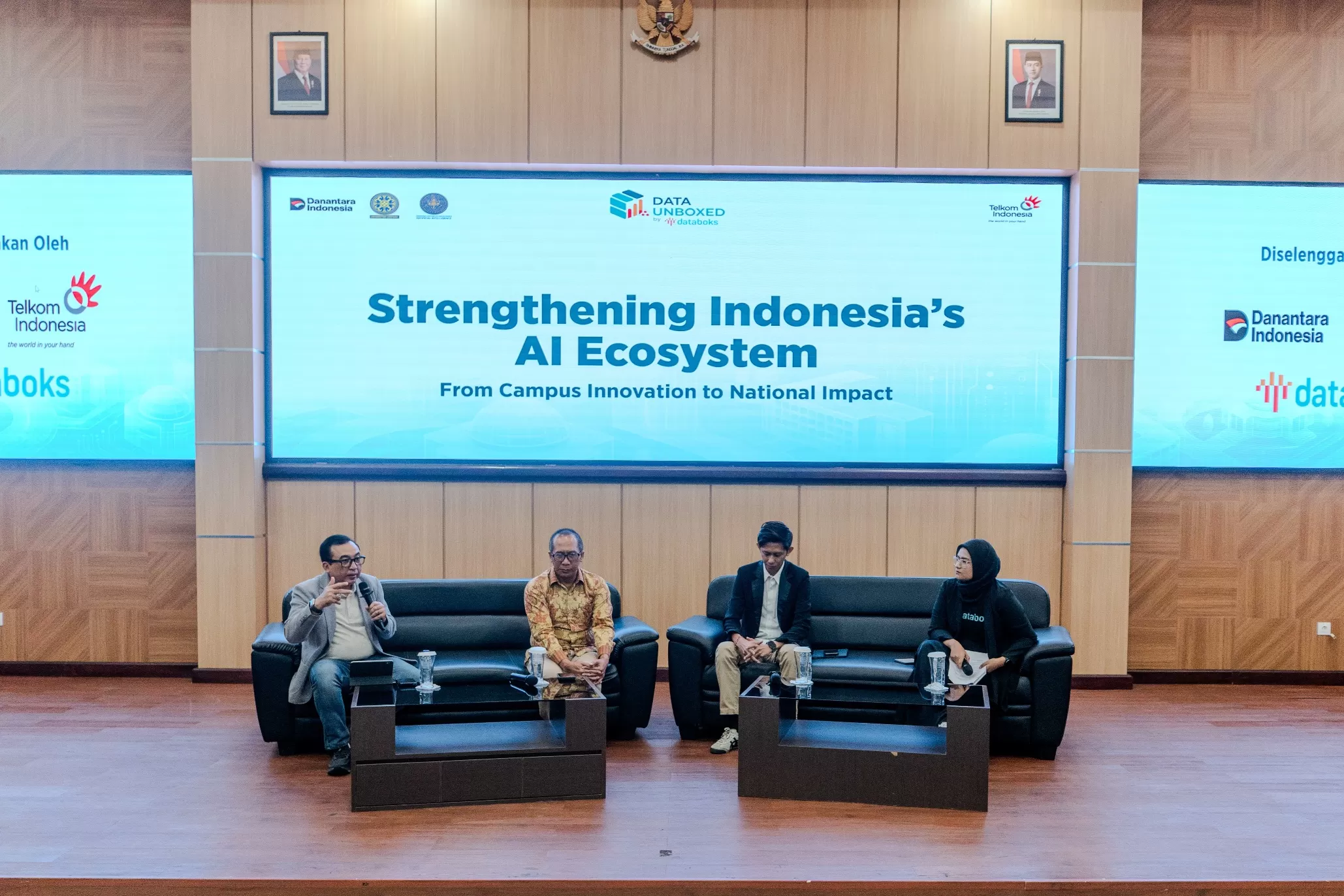 Program Data Unboxed @Campus bertajuk &ldquo;Strengthening Indonesia&rsquo;s AI Ecosystem: From Campus Innovation to National Impact&rdquo; yang digelar di Auditorium Universitas Udayana, Bali, Jumat (10/4). (Dok. Telkom)