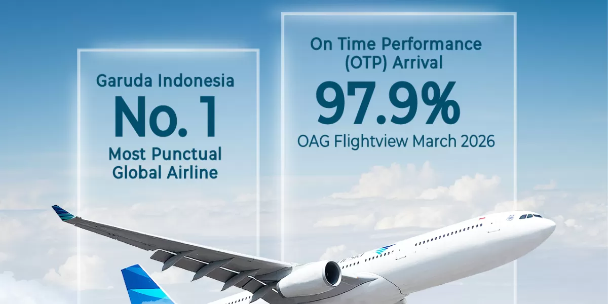Garuda Indonesia jadi maskapai paling tepat waktu dunia Maret 2026 dengan OTP 97,9%, bukti peningkatan kinerja operasional yang konsisten. (Dok. Garuda Indonesia)