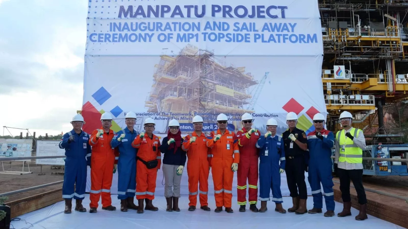 PHM gelar seremoni Load Out dan Sail Away Topside Proyek Manpatu di fasilitas fabrikasi milik PT Meindo Elang Indah di Tanjung Pinang, pada Jumat (17/4/2026). (Dok. PHM)