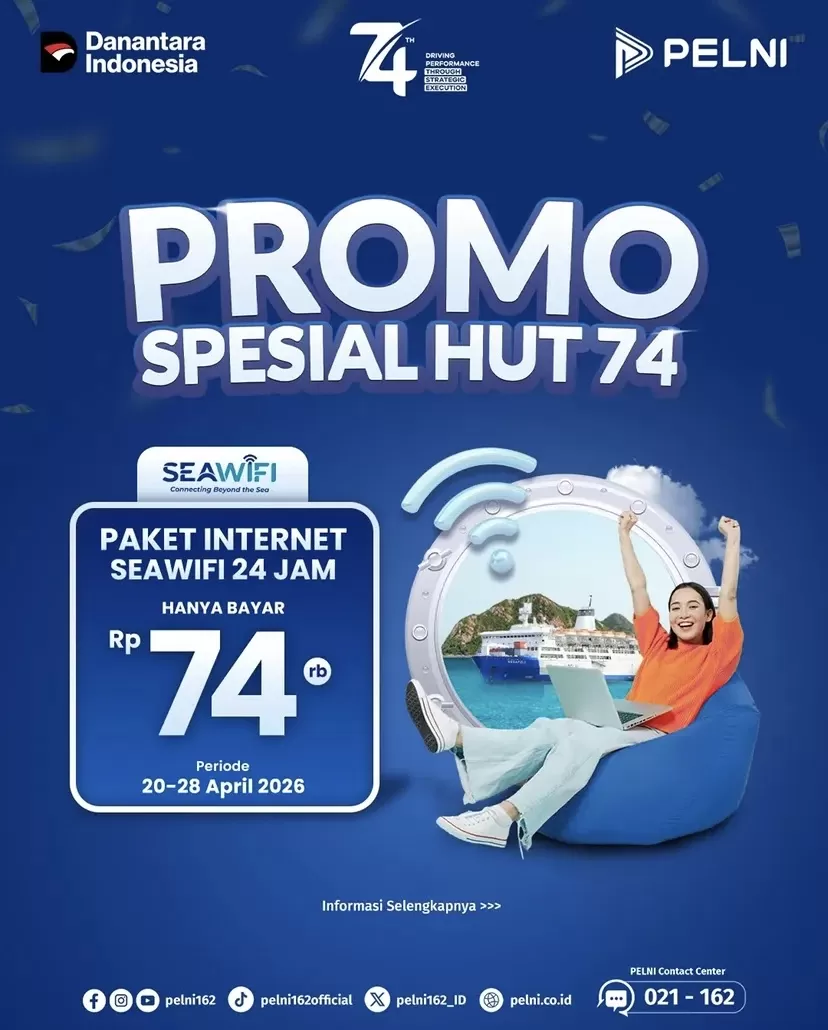 Internet di kapal kini lebih terjangkau. Promo SEAWIFI dari PELNI berlaku hingga 28 April 2026.