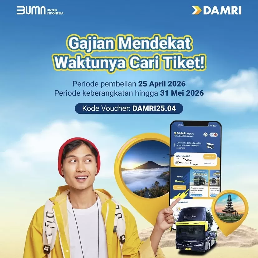 Promo cuma hari ini! Gunakan kode DAMRI25.04 untuk dapat potongan harga tiket.