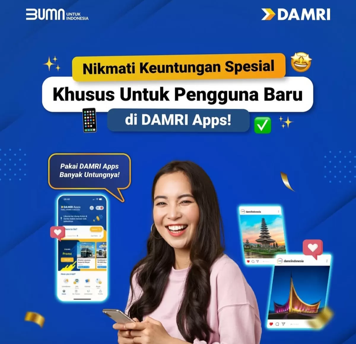 DAMRI hadirkan promo diskon 50 persen bagi pengguna baru aplikasi DAMRI Apps untuk mudahkan pemesanan tiket digital. (Instagram/@damriindonesia)