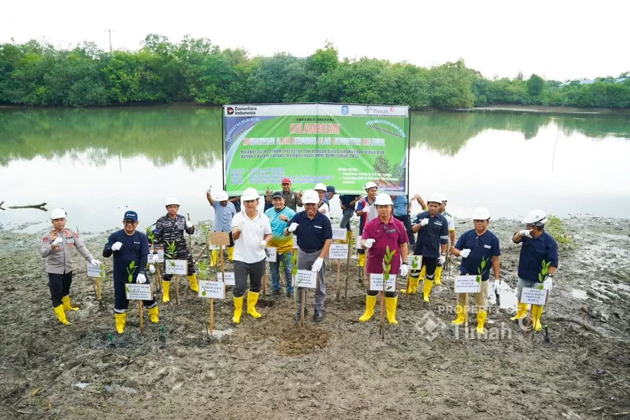 PT TIMAH bersama Pemkab Bangka menanam 560 bibit mangrove dan pohon buah di Kolong AKHLAK Air Kantung pada peringatan Hari Bumi 2026. (Dok. PT Timah)