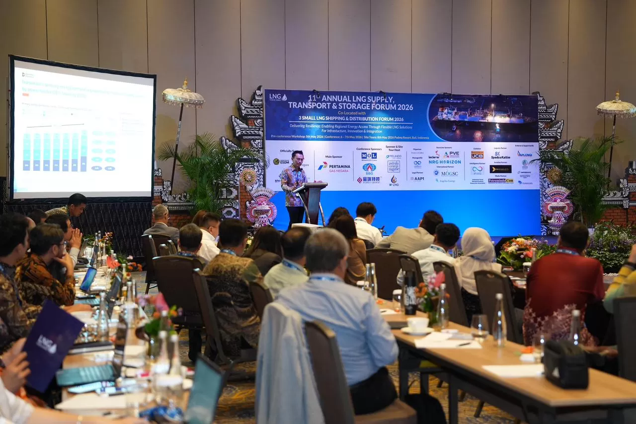 Direktur Utama PLN EPI Rakhmad Dewanto di forum internasional 11th Annual LNG Supply, Transport & Storage Forum 2026 di Bali pada Kamis (7/5/2026).   (DOK. PLN EPI)